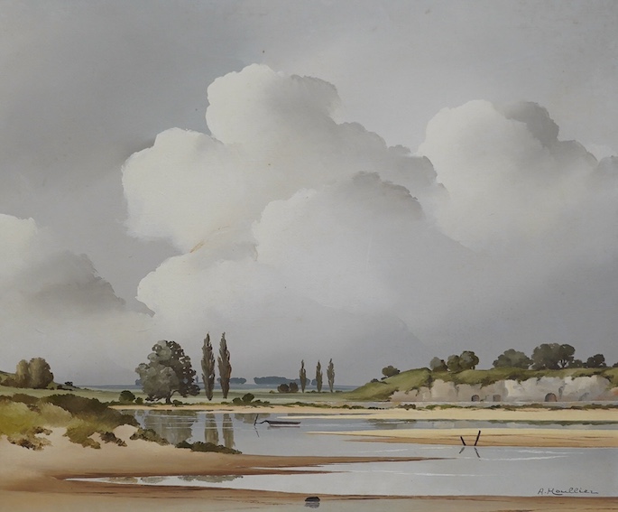 Andre Houllier (1909-1975), oil on canvas, River scene, 44 x 53cm. Condition - good